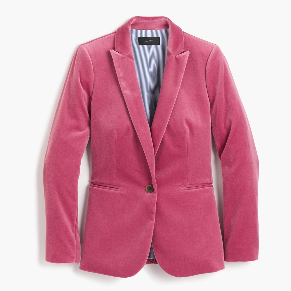 J. Crew pink velvet blazer.